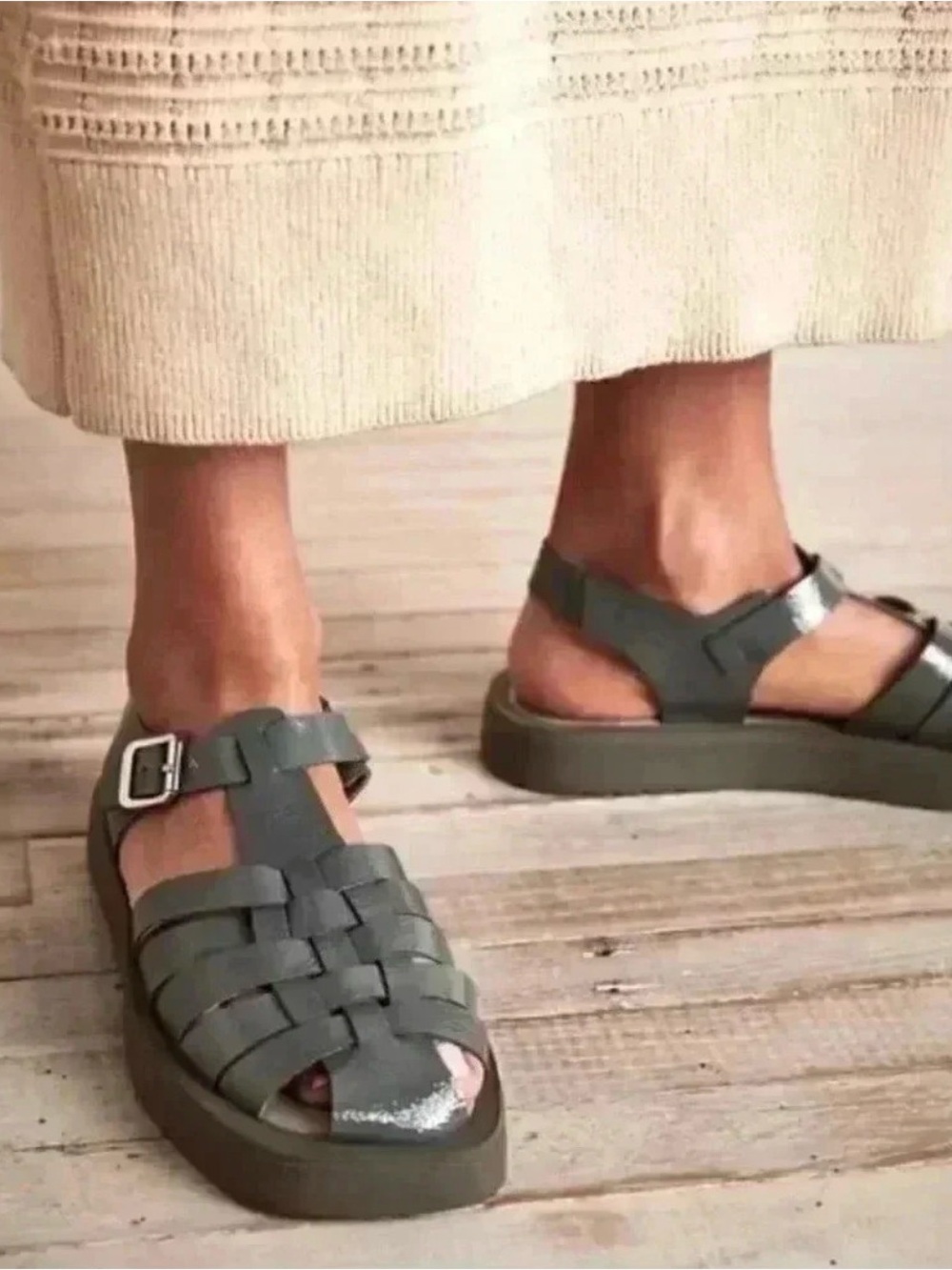Free People Finn Fisherman Platform Sandals in Sea Serpent Green Sz 40